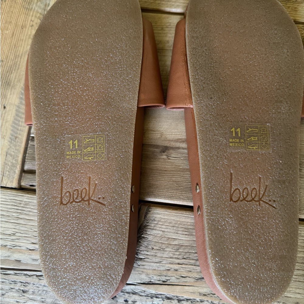 Beek Tan Leather Slide Sandals - Picture 2 of 3